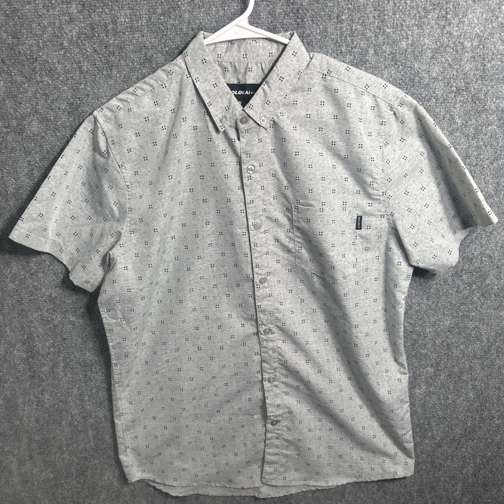 Molokai Surf Co. Shirt Men L Large Gray Collared Button Up Short Sleeve Cotton